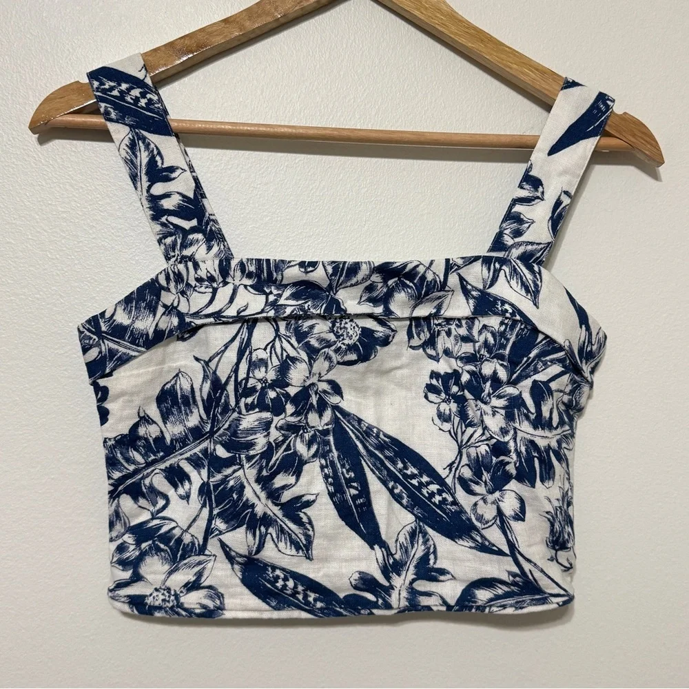 Abercrombie & Fitch Blue Floral Tank Top Size XS Crop Tropical Vacation Beach - Picture 2 of 6